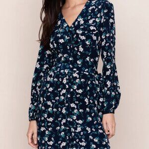 Yumi Kim Women’s 100% Silk Floral Button Up Caroline Dress Navy and White Size S